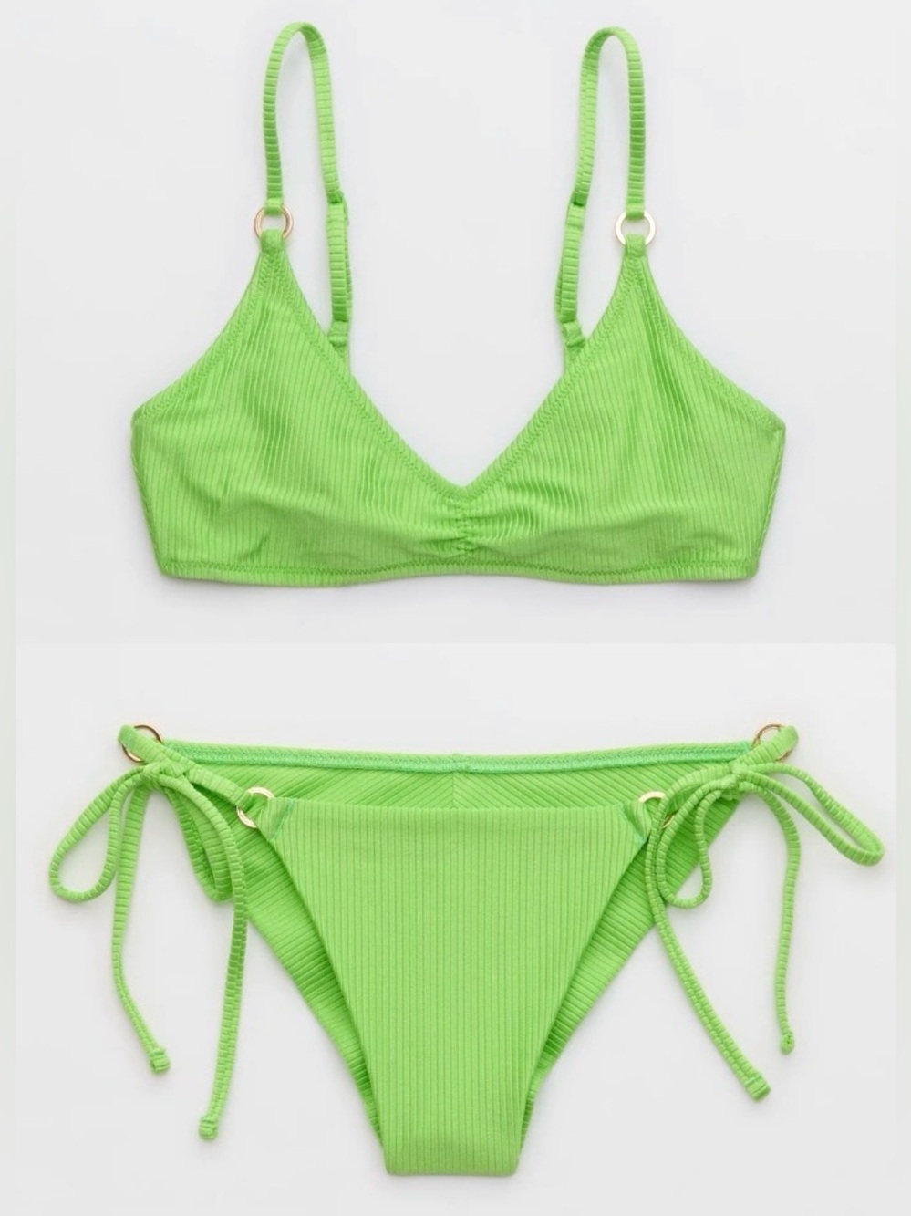 NWT Aerie FULL SET Beach Babe Shine Rib Voop Top + Cheekiest Tie Bottom Lime - S